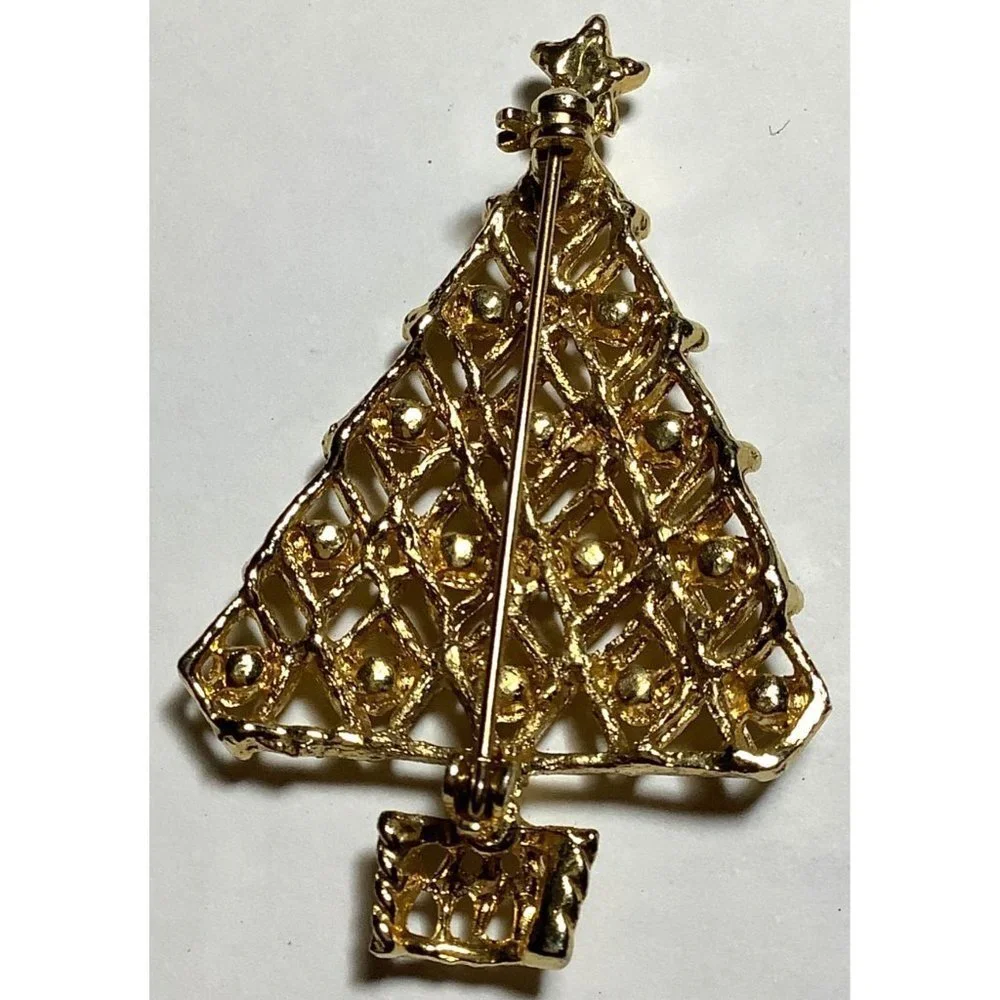 Gold-tone Christmas Tree Pin Brooch — 2”
